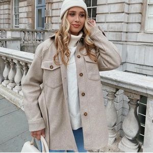 TOPSHOP twill shacket in oat beige jacket coat fall winter warm 4